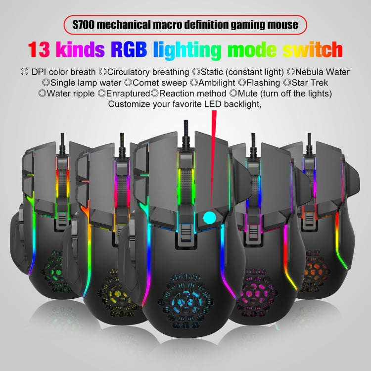HXSJ S700 USB 12800dpi Adjustable 10-Keys Mechanical Wired Gaming Mouse(Black)