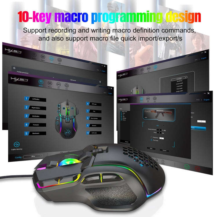 HXSJ S700 USB 12800dpi Adjustable 10-Keys Mechanical Wired Gaming Mouse(Black)
