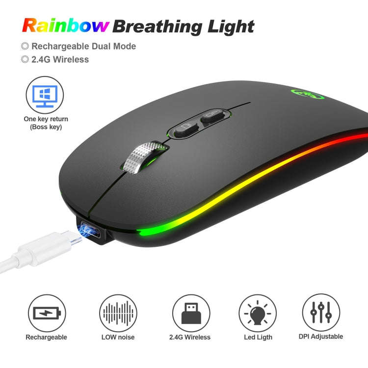 HXSJ M103FG 1600dpi Adjustable 2.4G RGB Light Wireless Mouse(Black)