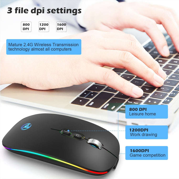 HXSJ M103FG 1600dpi Adjustable 2.4G + Bluetooth RGB Light Wireless Mouse(Black)