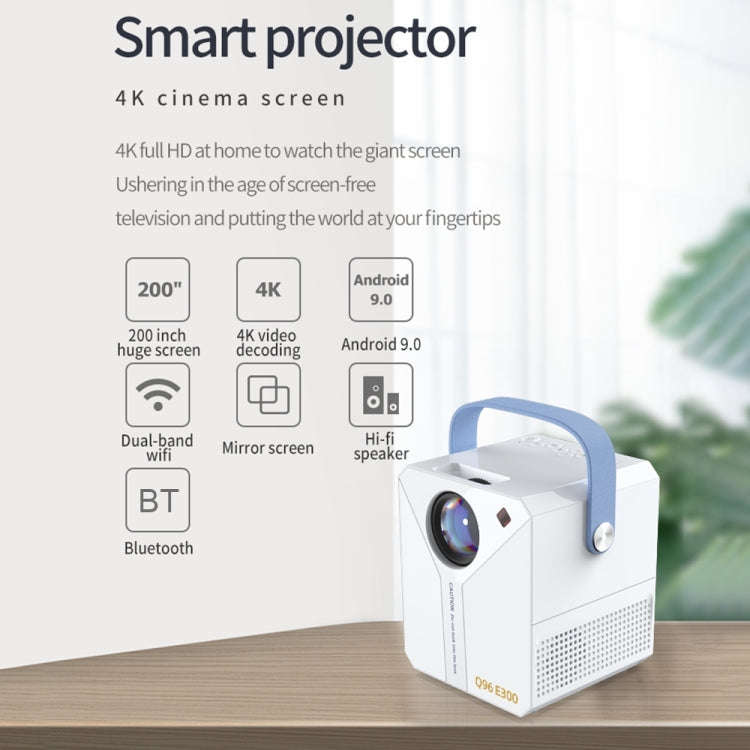 Q96 E300 Intelligent Portable HD 4K Projector, EU Plug, Specification:Basic Version(White)