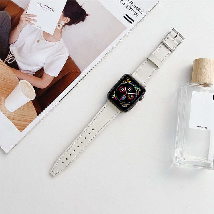 Flat Texture Leather Strap For Apple Watch Series 9&8&7 41mm / SE 3&SE 2&6&SE&5&4 40mm / 3&2&1 38...