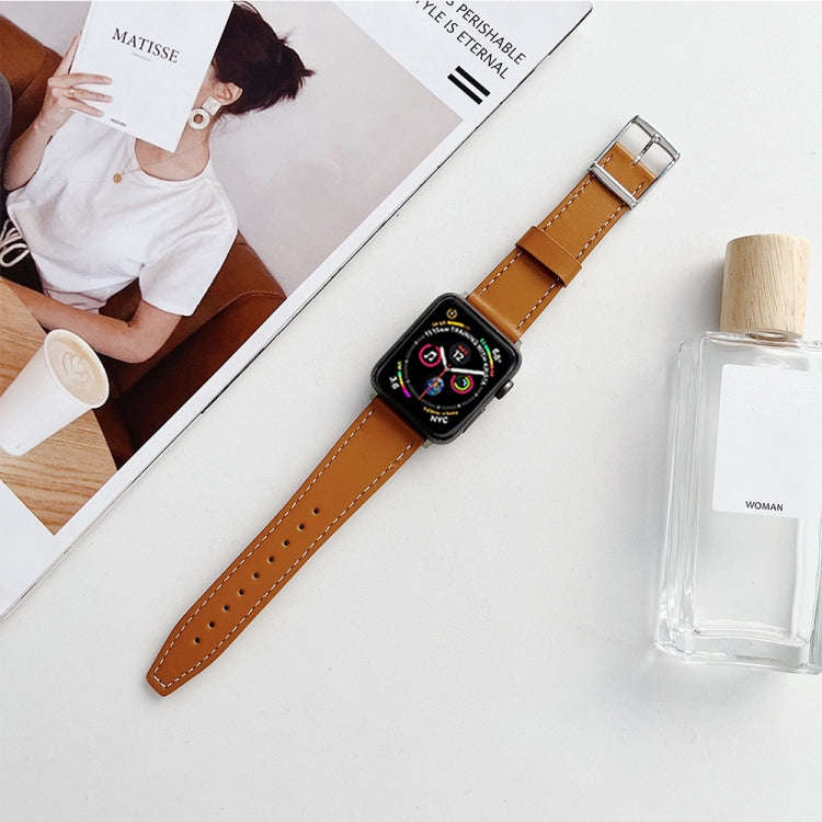 Flat Texture Leather Strap For Apple Watch Series 9&8&7 41mm / SE 3&SE 2&6&SE&5&4 40mm / 3&2&1 38...