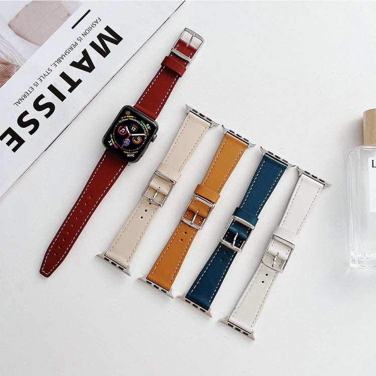 Flat Texture Leather Strap For Apple Watch Series 9&8&7 41mm / SE 3&SE 2&6&SE&5&4 40mm / 3&2&1 38...