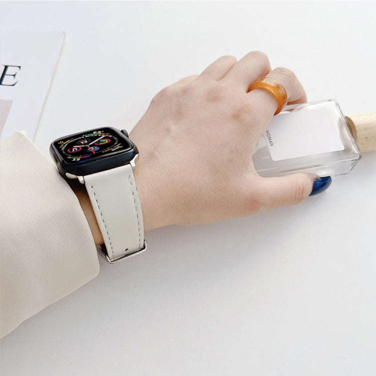 Flat Texture Leather Strap For Apple Watch Series 9&8&7 41mm / SE 3&SE 2&6&SE&5&4 40mm / 3&2&1 38...