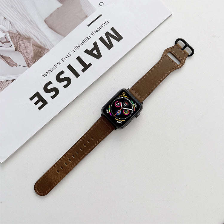 Oval Buckle Genuine Leather Strap For Apple Watch Series 9&8&7 41mm / SE 3&SE 2&6&SE&5&4 40mm / 3...