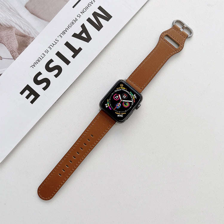 Oval Buckle Genuine Leather Strap For Apple Watch Series 9&8&7 41mm / SE 3&SE 2&6&SE&5&4 40mm / 3...