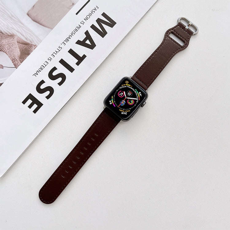 Oval Buckle Genuine Leather Strap For Apple Watch Series 9&8&7 41mm / SE 3&SE 2&6&SE&5&4 40mm / 3...