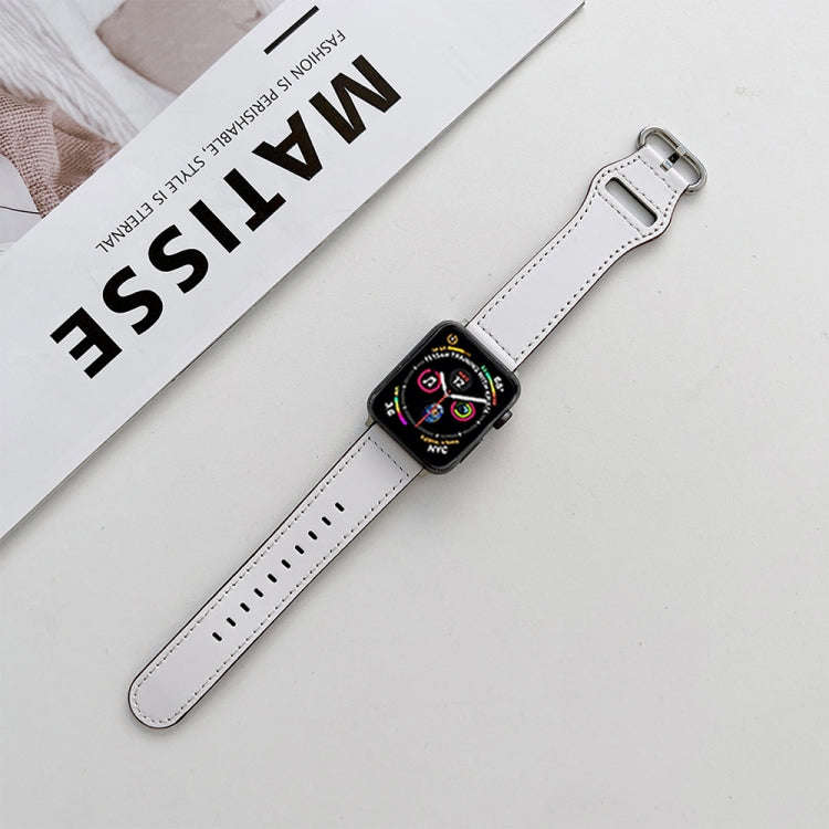 Oval Buckle Genuine Leather Strap For Apple Watch Series 9&8&7 41mm / SE 3&SE 2&6&SE&5&4 40mm / 3...