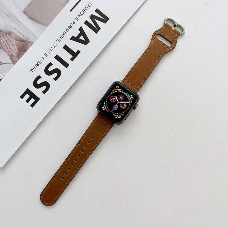 Oval Buckle Genuine Leather Strap For Apple Watch Series 9&8&7 41mm / SE 3&SE 2&6&SE&5&4 40mm / 3...