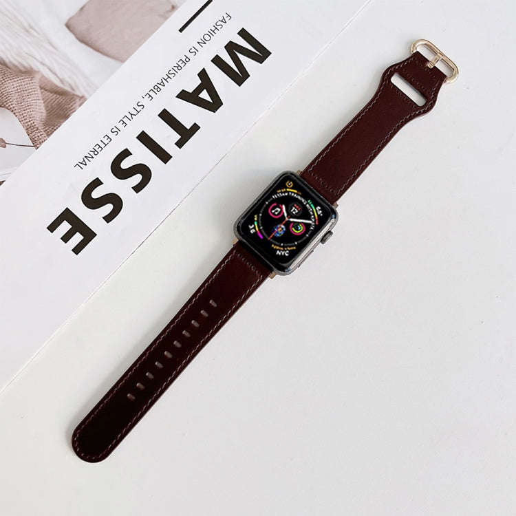 Oval Buckle Genuine Leather Strap For Apple Watch Series 9&8&7 41mm / SE 3&SE 2&6&SE&5&4 40mm / 3...
