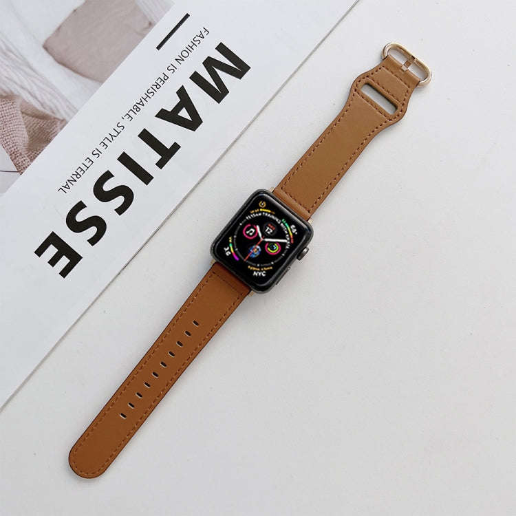 Oval Buckle Genuine Leather Strap For Apple Watch Series 9&8&7 41mm / SE 3&SE 2&6&SE&5&4 40mm / 3...