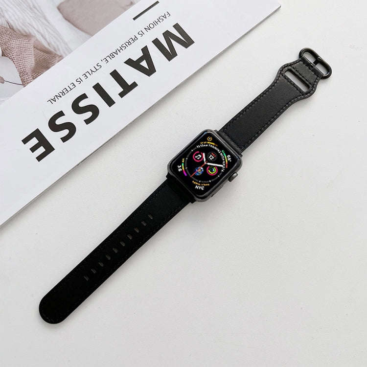 Oval Buckle Genuine Leather Strap For Apple Watch Series 9&8&7 41mm / SE 3&SE 2&6&SE&5&4 40mm / 3...