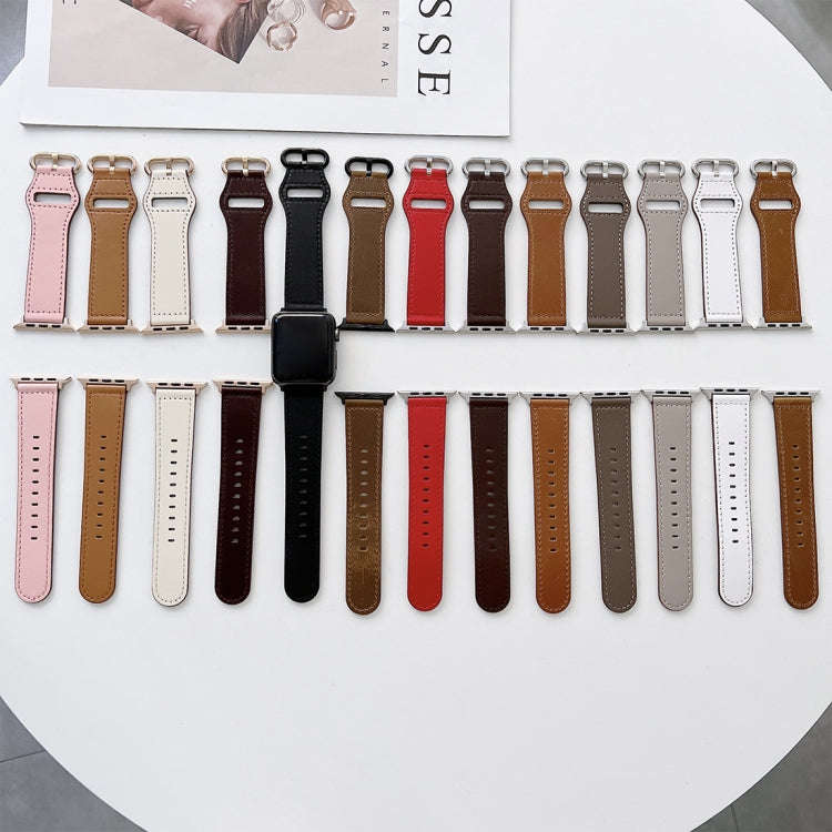 Oval Buckle Genuine Leather Strap For Apple Watch Series 9&8&7 41mm / SE 3&SE 2&6&SE&5&4 40mm / 3...