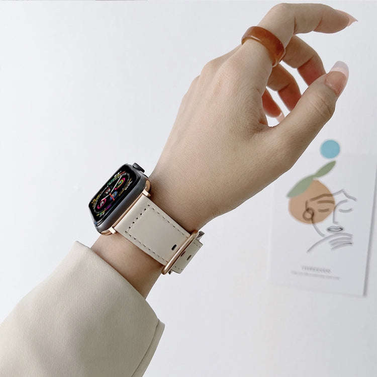 Oval Buckle Genuine Leather Strap For Apple Watch Series 9&8&7 41mm / SE 3&SE 2&6&SE&5&4 40mm / 3...