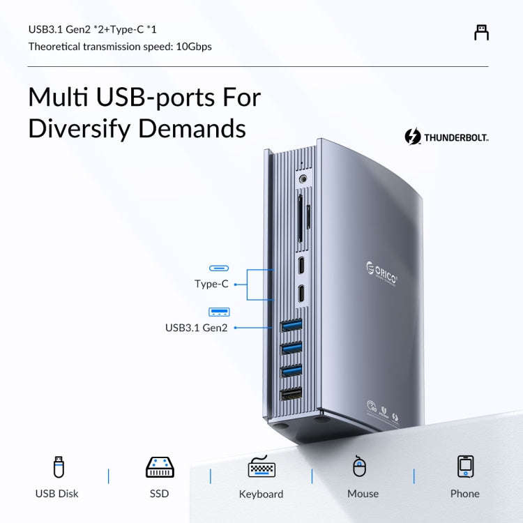 ORICO TB3-S3 Thunderbolt 3 Docking Station(Grey)