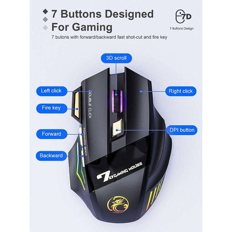 iMICE GW-X7 2.4G + Bluetooth Dual Mode 7-button Silent Rechargeable Wireless Gaming Mouse with Co...