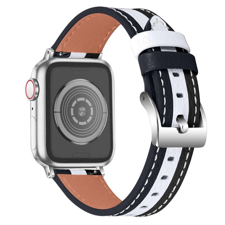Color Matching Leather Watch Band For Apple Watch Series 9&8&7 41mm / SE 3&SE 2&6&SE&5&4 40mm / 3...