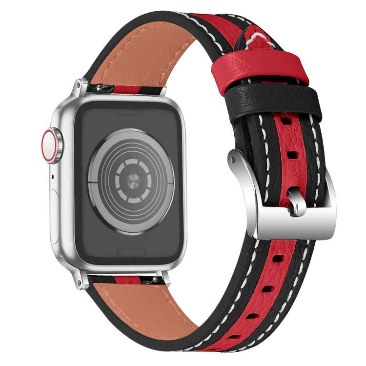 Color Matching Leather Watch Band For Apple Watch Series 9&8&7 41mm / SE 3&SE 2&6&SE&5&4 40mm / 3...