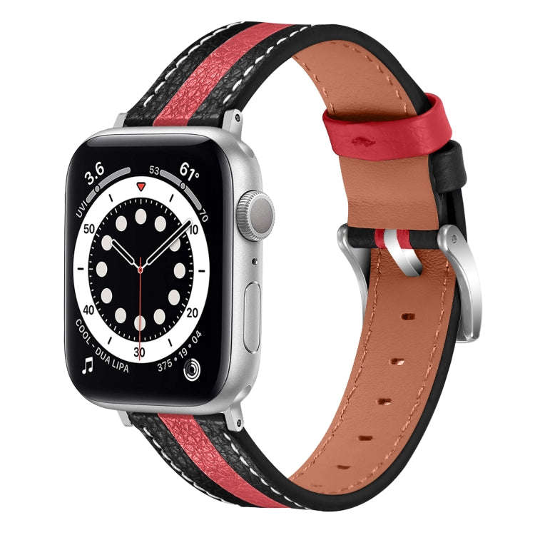 Color Matching Leather Watch Band For Apple Watch Series 9&8&7 41mm / SE 3&SE 2&6&SE&5&4 40mm / 3...