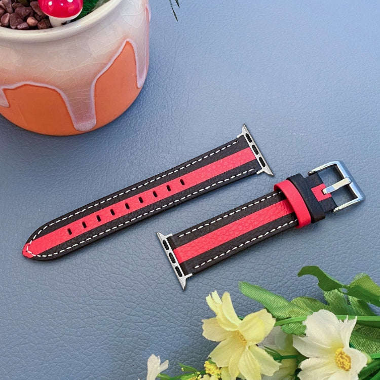 Color Matching Leather Watch Band For Apple Watch Series 9&8&7 41mm / SE 3&SE 2&6&SE&5&4 40mm / 3...
