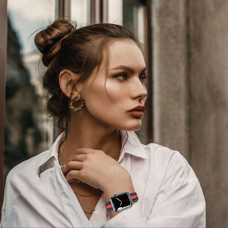 Color Matching Leather Watch Band For Apple Watch Series 9&8&7 41mm / SE 3&SE 2&6&SE&5&4 40mm / 3...