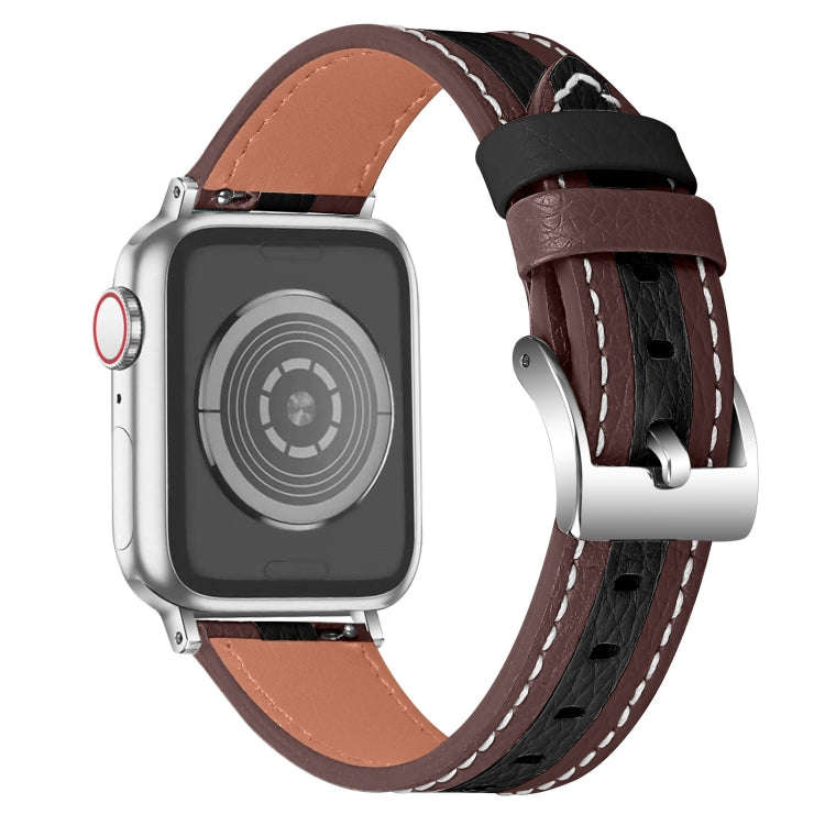 Color Matching Leather Watch Band For Apple Watch Series 9&8&7 41mm / SE 3&SE 2&6&SE&5&4 40mm / 3...