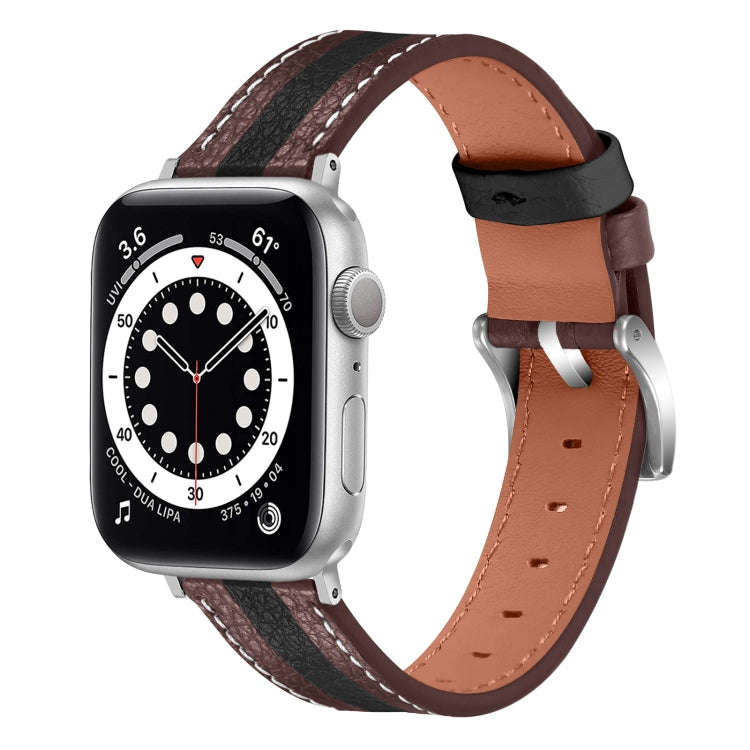 Color Matching Leather Watch Band For Apple Watch Series 9&8&7 41mm / SE 3&SE 2&6&SE&5&4 40mm / 3...