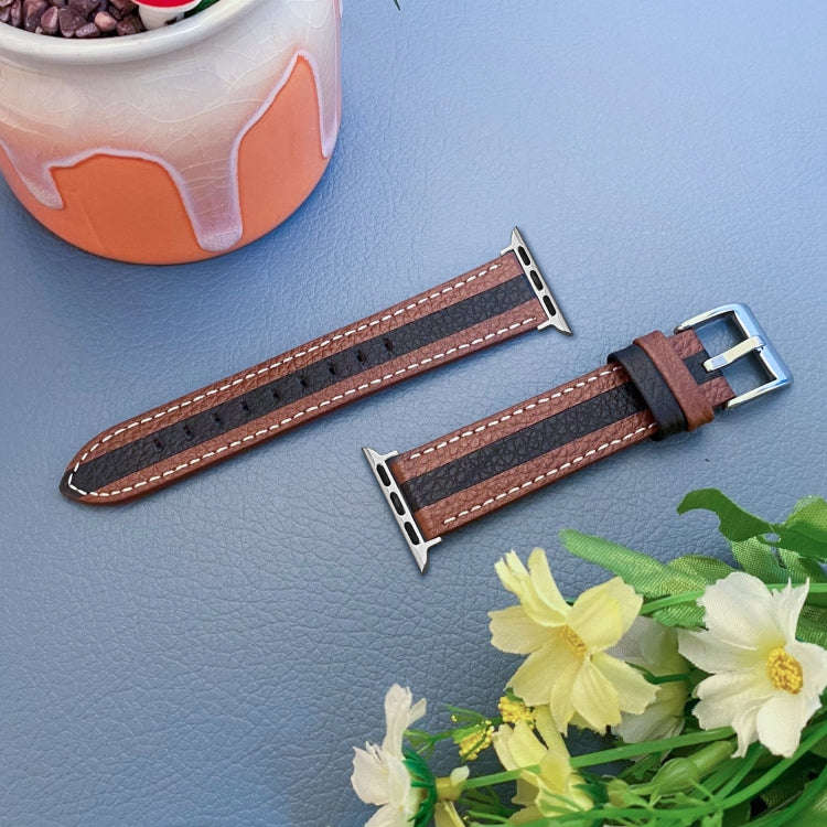 Color Matching Leather Watch Band For Apple Watch Series 9&8&7 41mm / SE 3&SE 2&6&SE&5&4 40mm / 3...