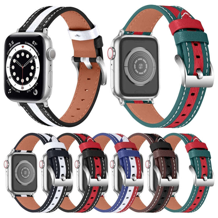 Color Matching Leather Watch Band For Apple Watch Series 9&8&7 41mm / SE 3&SE 2&6&SE&5&4 40mm / 3...