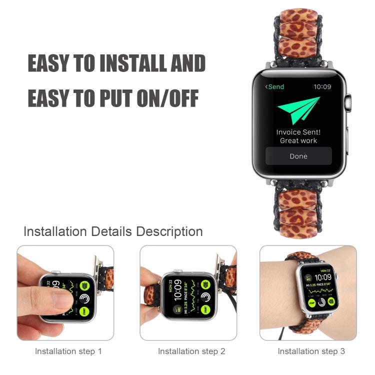 Wooden Bead Watch Band For Apple Watch Series 9&8&7 41mm / SE 3&SE 2&6&SE&5&4 40mm / 3&2&1 38mm(T...