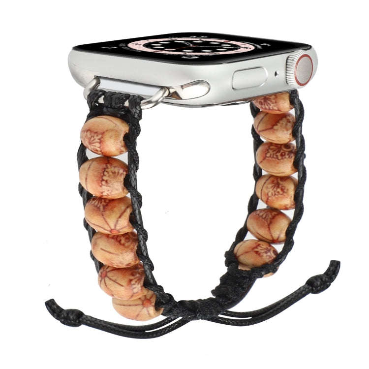 Wooden Bead Watch Band For Apple Watch Series 9&8&7 41mm / SE 3&SE 2&6&SE&5&4 40mm / 3&2&1 38mm(P...