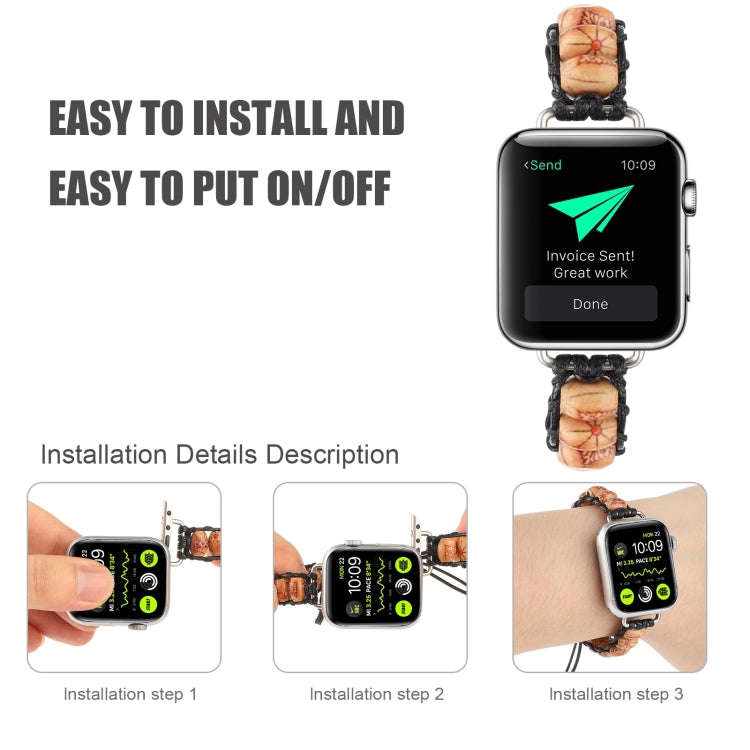 Wooden Bead Watch Band For Apple Watch Series 9&8&7 41mm / SE 3&SE 2&6&SE&5&4 40mm / 3&2&1 38mm(P...