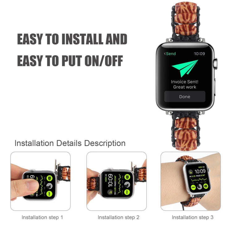 Wooden Bead Watch Band For Apple Watch Series 9&8&7 41mm / SE 3&SE 2&6&SE&5&4 40mm / 3&2&1 38mm(D...