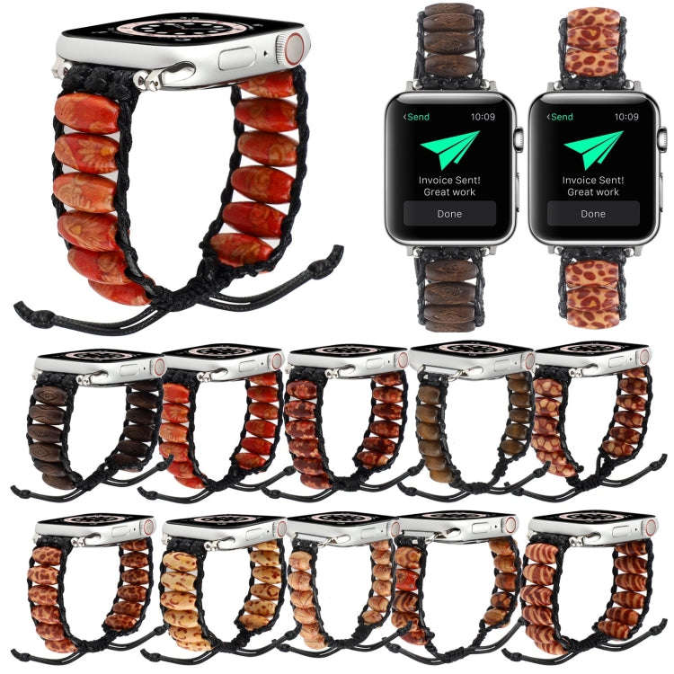 Wooden Bead Watch Band For Apple Watch Series 9&8&7 41mm / SE 3&SE 2&6&SE&5&4 40mm / 3&2&1 38mm(P...