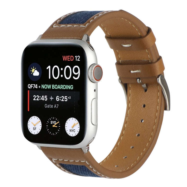 Canvas Leather Watch Band For Apple Watch Series 9&8&7 41mm / SE 3&SE 2&6&SE&5&4 40mm / 3&2&1 38m...