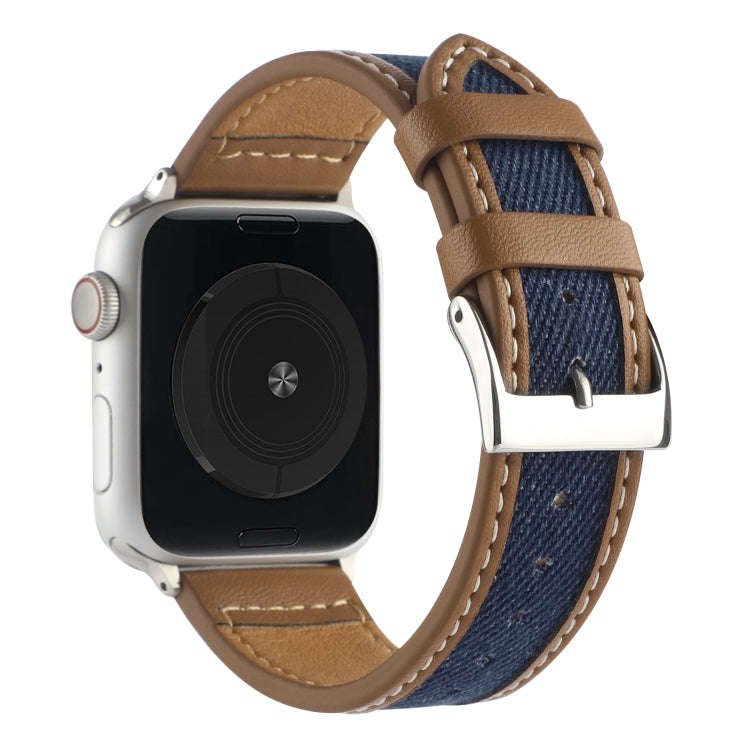 Canvas Leather Watch Band For Apple Watch Series 9&8&7 41mm / SE 3&SE 2&6&SE&5&4 40mm / 3&2&1 38m...