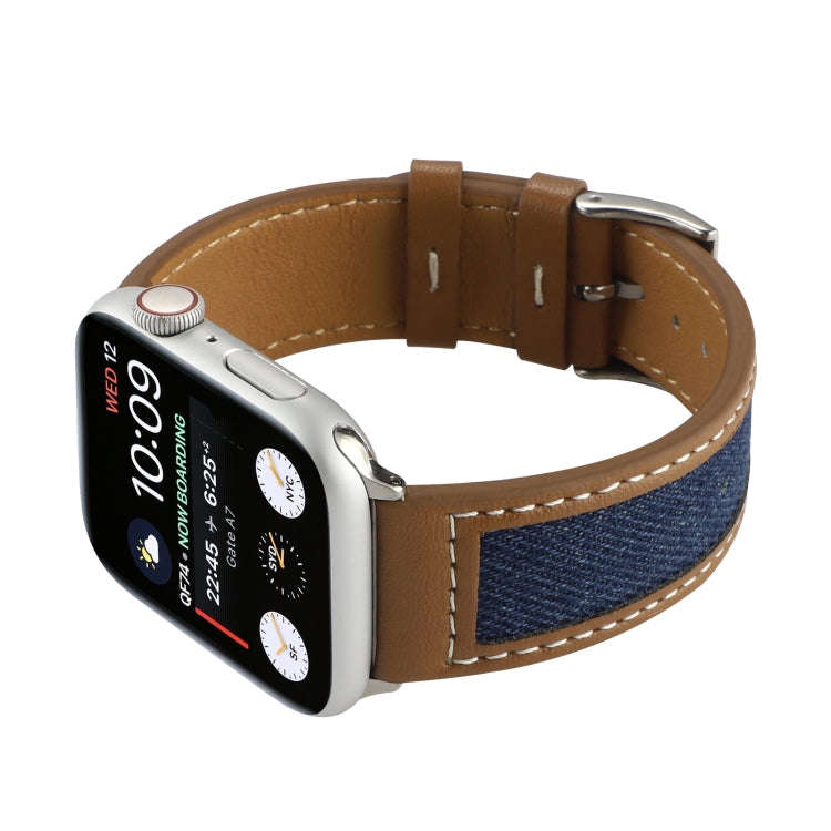 Canvas Leather Watch Band For Apple Watch Series 9&8&7 41mm / SE 3&SE 2&6&SE&5&4 40mm / 3&2&1 38m...