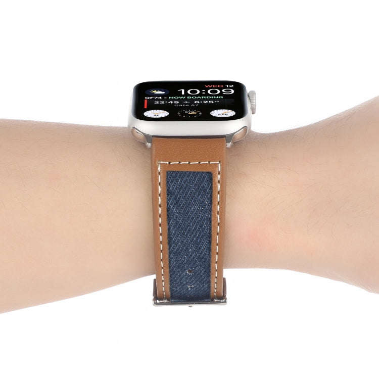 Canvas Leather Watch Band For Apple Watch Series 9&8&7 41mm / SE 3&SE 2&6&SE&5&4 40mm / 3&2&1 38m...