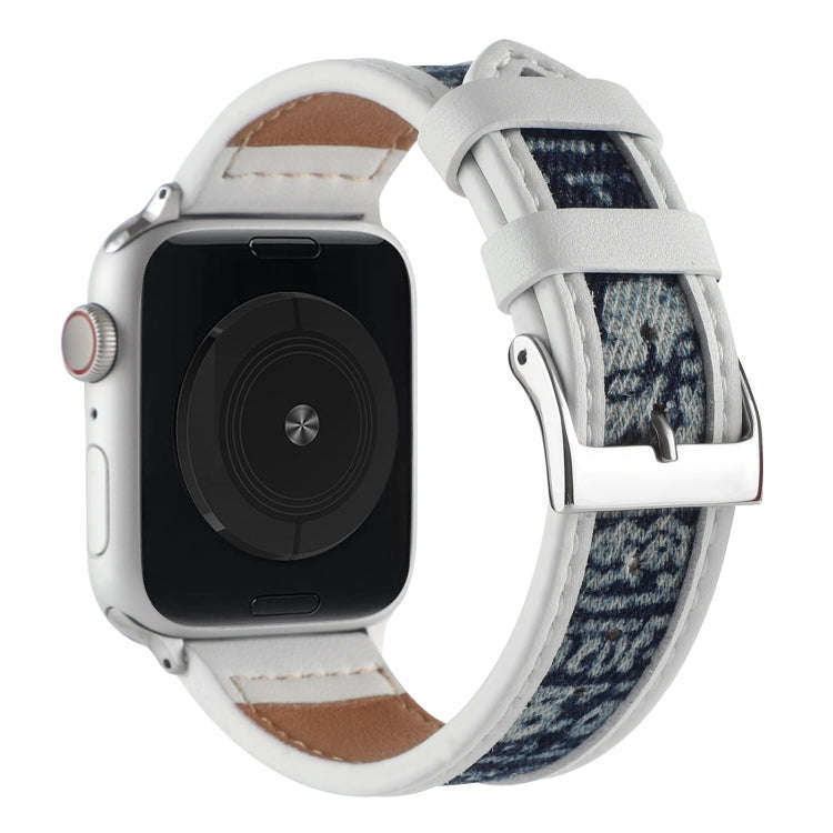 Canvas Leather Watch Band For Apple Watch Series 9&8&7 41mm / SE 3&SE 2&6&SE&5&4 40mm / 3&2&1 38m...