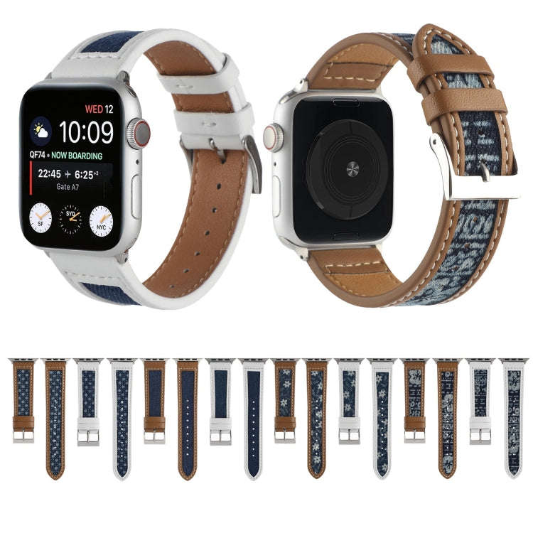 Canvas Leather Watch Band For Apple Watch Series 9&8&7 41mm / SE 3&SE 2&6&SE&5&4 40mm / 3&2&1 38m...