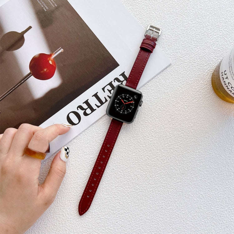 Leather Watch Band For Apple Watch Series 9&8&7 41mm / SE 3&SE 2&6&SE&5&4 40mm / 3&2&1 38mm(Wine ...