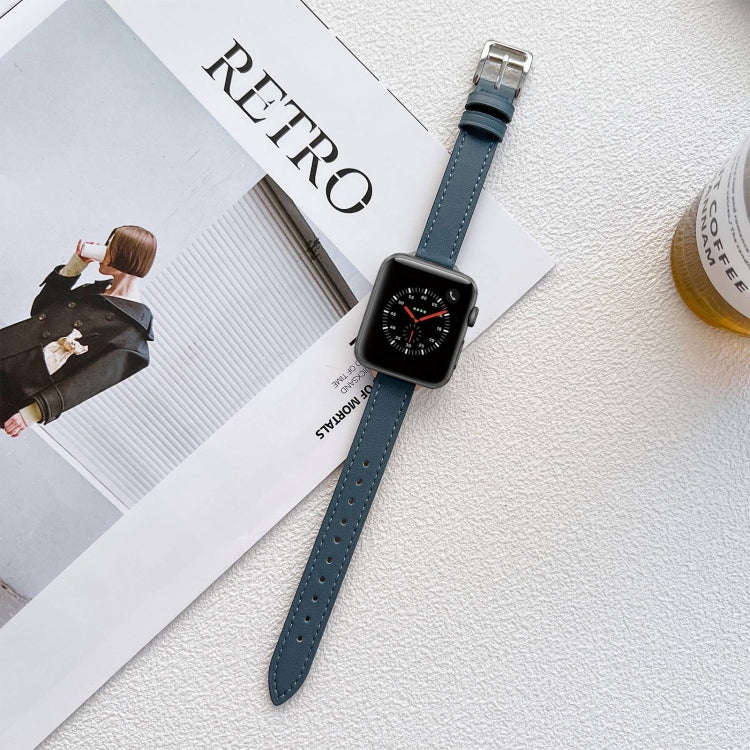 Leather Watch Band For Apple Watch Series 9&8&7 41mm / SE 3&SE 2&6&SE&5&4 40mm / 3&2&1 38mm(Blue)