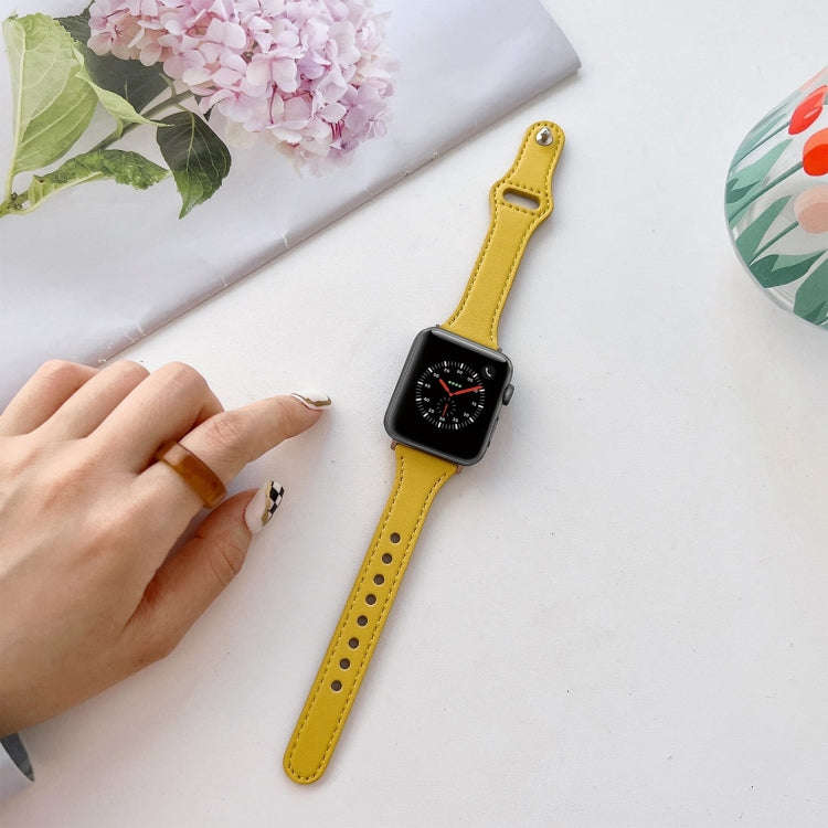 Flat Texture Leather Watch Band For Apple Watch Series 9&8&7 41mm / SE 3&SE 2&6&SE&5&4 40mm / 3&2...