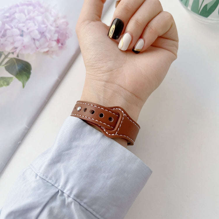 Flat Texture Leather Watch Band For Apple Watch Ultra 49mm&Watch Ultra 2 49mm / Series 9&8&7 45mm...