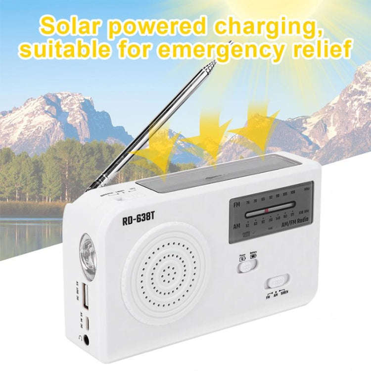 RD-638T Two-band Solar Powered AM / FM Radio Player Flashlight with Dynamo Function(White)