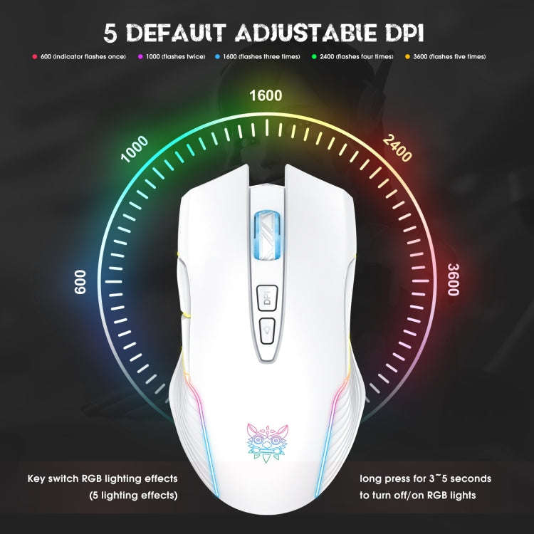 ONIKUMA CW905 2.4G RGB Lighting Wireless Mouse (Grey White)