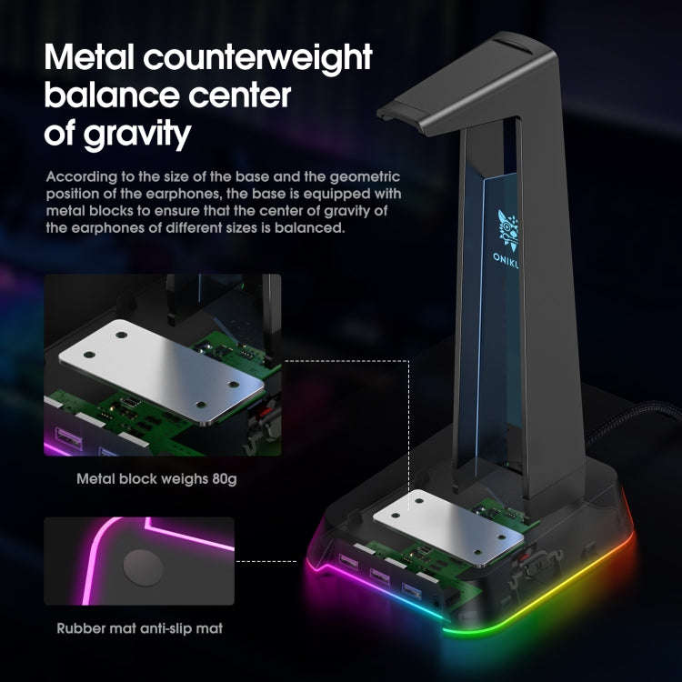 ONIKUMA ST-2 RGB Lighting Headset Holder Stand(Black)
