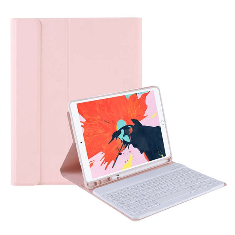 T098B Candy Color Skin Feel Texture Bluetooth Keyboard Leather Case with Pen Holder For iPad Air ...