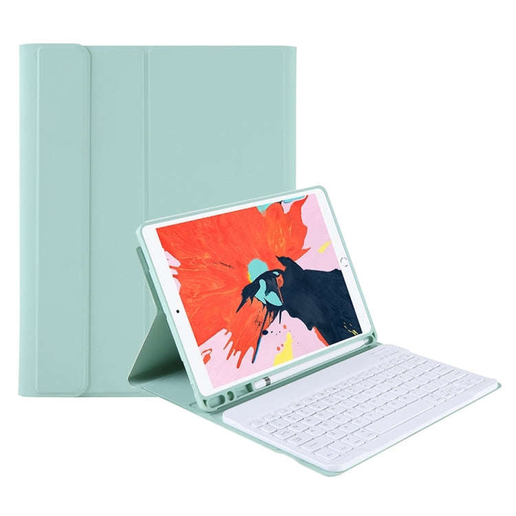 T098B Candy Color Skin Feel Texture Bluetooth Keyboard Leather Case with Pen Holder For iPad Air ...